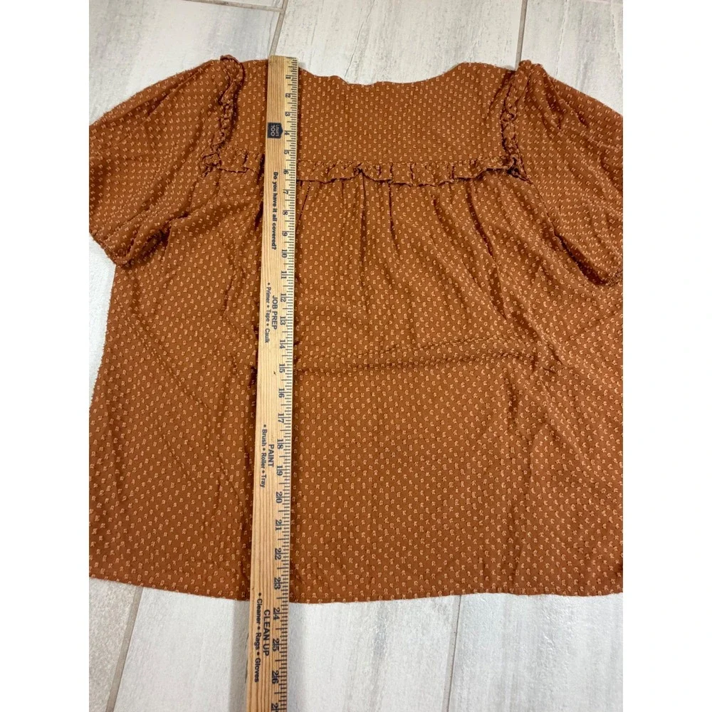 Johnny Was JADE Rust Orange Clip Dot Ruffle Button V-Neck Blouse L17522-6 Large